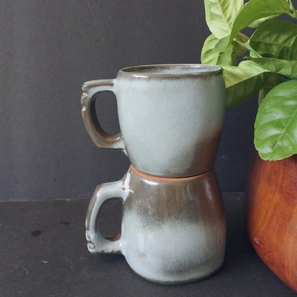 Pair Frankoma 5C Plainsman Coffee / Tea Cups in Woodland Moss - Picture 10 of 12
